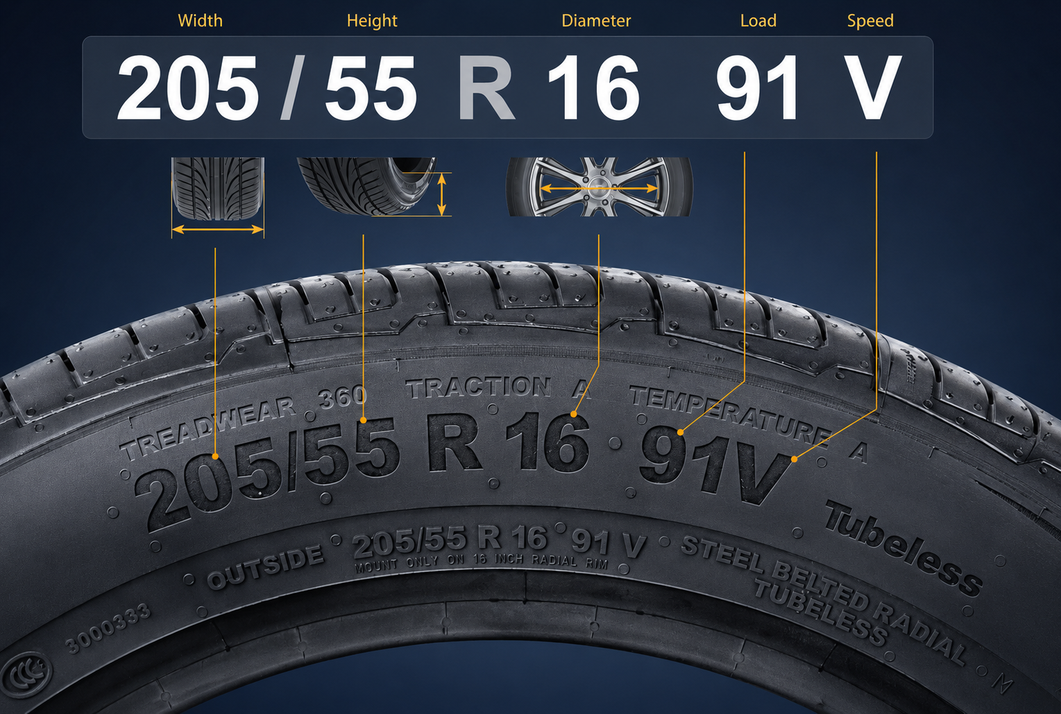Tyre size chart guide